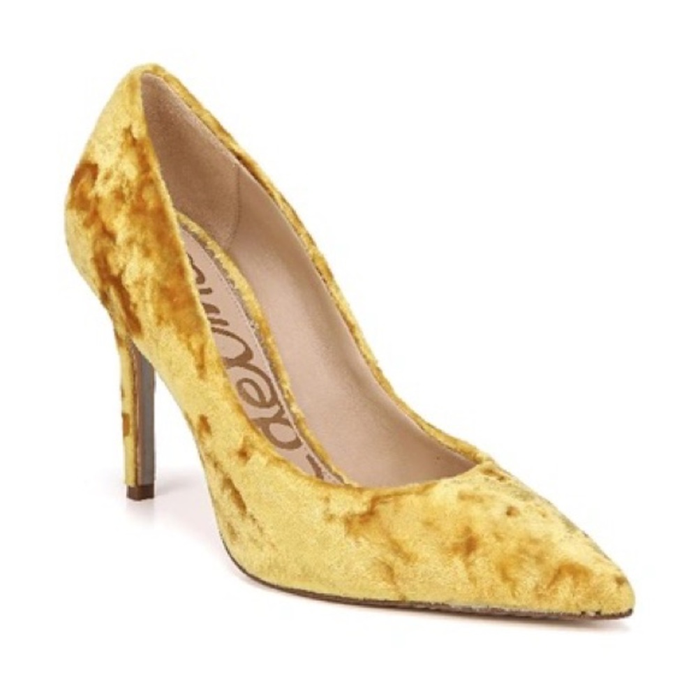 NWOB! Sam Edelman Hazel heels, NEVER WORN. yellow velvet, size 7